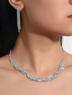 Women's Luxury Rhinestone Jewelry Set - Elegant Necklace, Bracelet, and Earrings for Weddings, Parties, and Formal Occasions