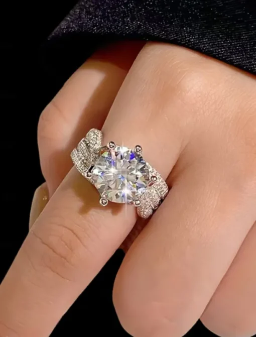 Women's Luxury Silver-Plated Ring with Large Round Cut Zircon and Pave Crystal Detailing - Elegant Statement Jewelry for Parties and Formal Occasions