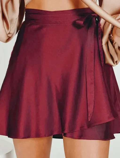 Women's Mardi Gras Skirt A Line Mini High Waist Skirts Bow Solid Colored Daily Holiday Summer Satin Fashion Casual Wine Black-White Black Pink Carnival Theme