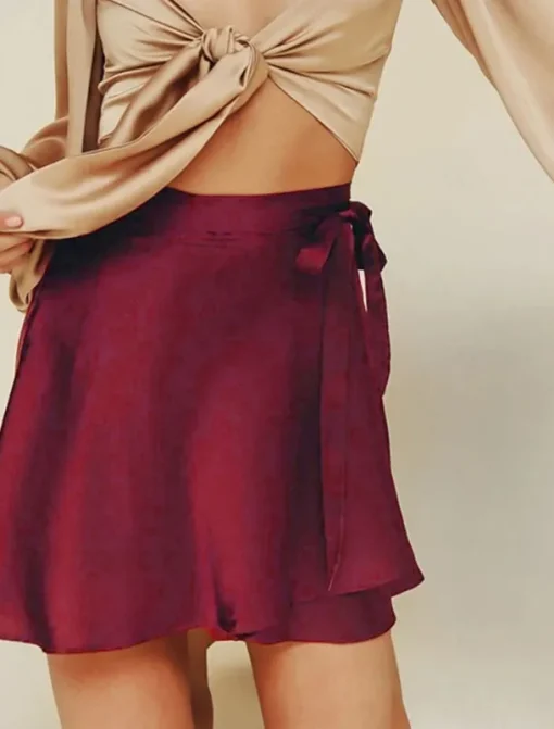 Women's Mardi Gras Skirt A Line Mini High Waist Skirts Bow Solid Colored Daily Holiday Summer Satin Fashion Casual Wine Black-White Black Pink Carnival Theme