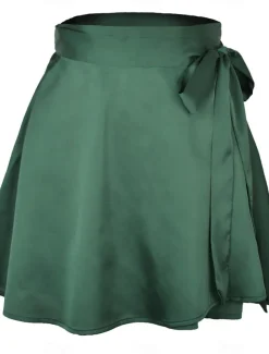 Women's Mardi Gras Skirt A Line Mini High Waist Skirts Bow Solid Colored Daily Holiday Summer Satin Fashion Casual Wine Black-White Black Pink Carnival Theme