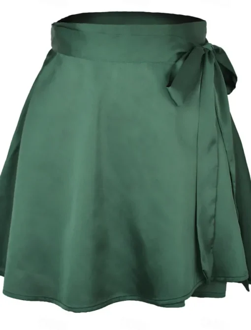 Women's Mardi Gras Skirt A Line Mini High Waist Skirts Bow Solid Colored Daily Holiday Summer Satin Fashion Casual Wine Black-White Black Pink Carnival Theme