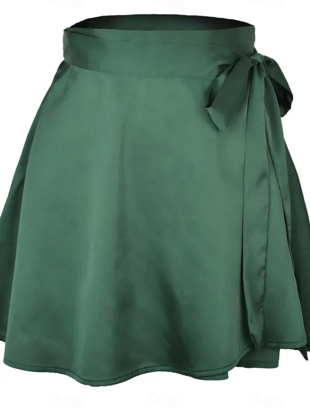 Women's Mardi Gras Skirt A Line Mini High Waist Skirts Bow Solid Colored Daily Holiday Summer Satin Fashion Casual Wine Black-White Black Pink Carnival Theme