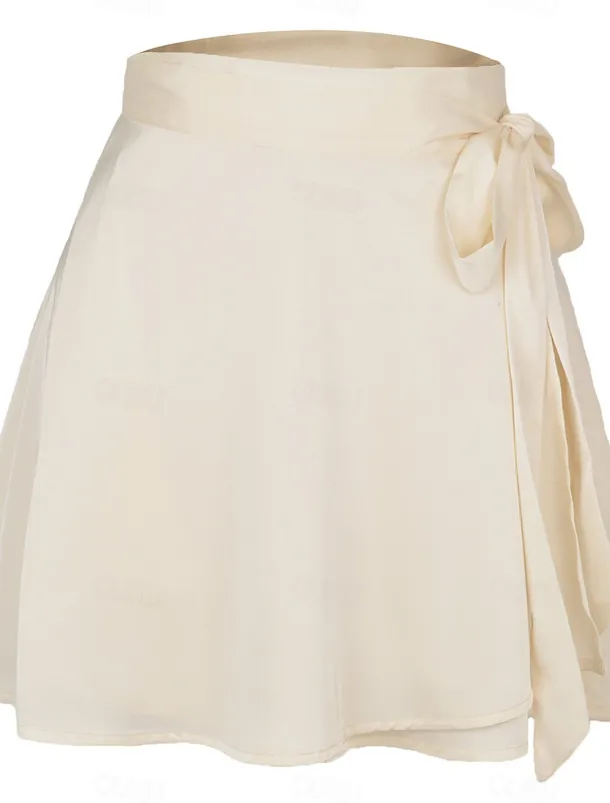Women's Mardi Gras Skirt A Line Mini High Waist Skirts Bow Solid Colored Daily Holiday Summer Satin Fashion Casual Wine Black-White Black Pink Carnival Theme