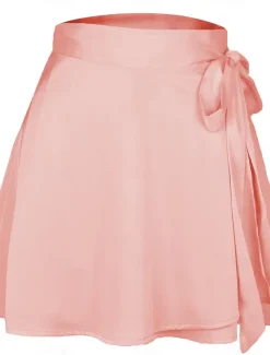 Women's Mardi Gras Skirt A Line Mini High Waist Skirts Bow Solid Colored Daily Holiday Summer Satin Fashion Casual Wine Black-White Black Pink Carnival Theme