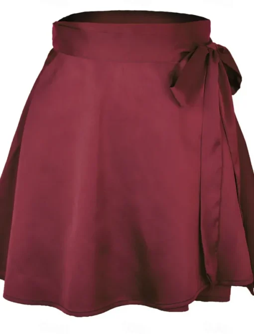 Women's Mardi Gras Skirt A Line Mini High Waist Skirts Bow Solid Colored Daily Holiday Summer Satin Fashion Casual Wine Black-White Black Pink Carnival Theme