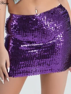 Women's Mardi Gras Skirt Bodycon Sparkly Skirt Mini Skirts Sequins Solid Colored Performance Party Summer Fashion Sexy Black Silver Golden Red Carnival Theme