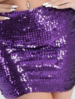 Women's Mardi Gras Skirt Bodycon Sparkly Skirt Mini Skirts Sequins Solid Colored Performance Party Summer Fashion Sexy Black Silver Golden Red Carnival Theme