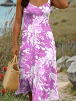 Women's Maxi Dress A Line Dress Summer Dress Off The Shoulder Dress Vacation Casual Party Date Regular Fit Floral Graphic Sleeveless Square Neck Yellow Blue Purple Green Summer Spring