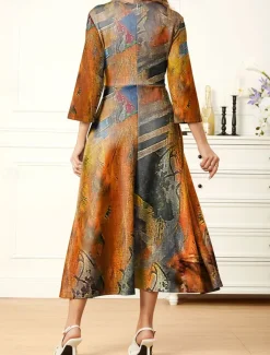 Women's Maxi Dress A Line Dress Summer Dress Vacation Casual Daily Regular Fit Graphic Abstract Long Sleeve V Neck Blue Purple Orange Summer