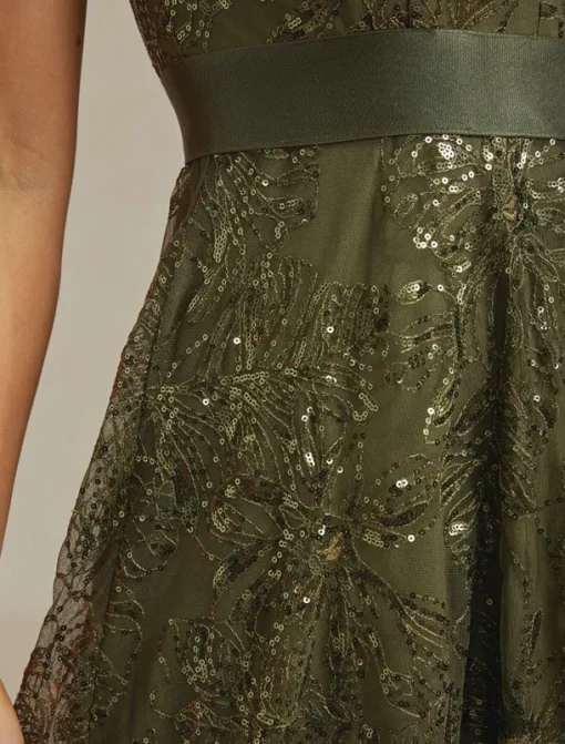 Women's Maxi Dress A Line Dress Backless Dress Elegant Party Birthday Solid Color Sleeveless V Neck Olive Summer Spring