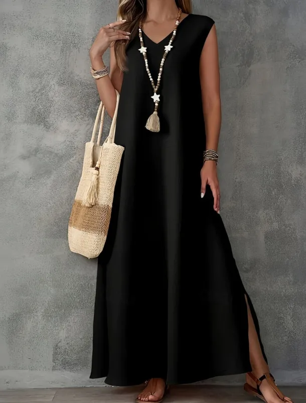 Women's Maxi Dress A Line Dress Summer Dress Casual Daily Regular Fit Plain Sleeveless V Neck Black White Light Purple Green Summer