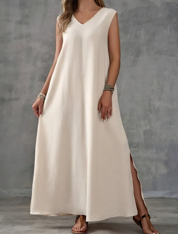 Women's Maxi Dress A Line Dress Summer Dress Casual Daily Regular Fit Plain Sleeveless V Neck Black White Light Purple Green Summer