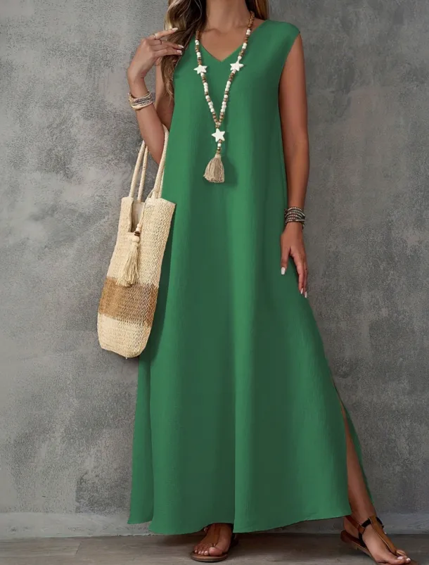 Women's Maxi Dress A Line Dress Summer Dress Casual Daily Regular Fit Plain Sleeveless V Neck Black White Light Purple Green Summer