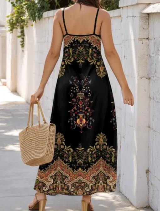 Women's Maxi Dress A Line Dress Slip Dress Vacation Casual Boho Going out Beach Regular Fit Floral Graphic Paisley Sleeveless V Neck Black Red Blue Purple Summer Spring