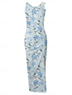 Women's Maxi Dress Casual Dress Bodycon Tank Dress Slip Dress Stylish Casual Vacation Daily Regular Fit Floral Sleeveless U Neck Black Fuchsia Light Blue Summer