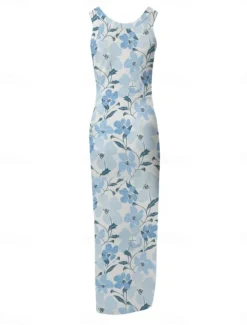 Women's Maxi Dress Casual Dress Bodycon Tank Dress Slip Dress Stylish Casual Vacation Daily Regular Fit Floral Sleeveless U Neck Black Fuchsia Light Blue Summer