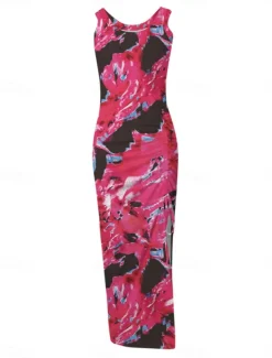 Women's Maxi Dress Casual Dress Bodycon Tank Dress Slip Dress Stylish Casual Vacation Daily Regular Fit Floral Sleeveless U Neck Black Fuchsia Light Blue Summer