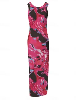Women's Maxi Dress Casual Dress Bodycon Tank Dress Slip Dress Stylish Casual Vacation Daily Regular Fit Floral Sleeveless U Neck Black Fuchsia Light Blue Summer