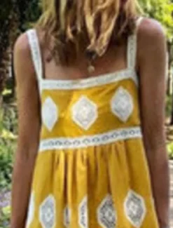 Women's Maxi Dress Casual Dress Boho Chic Dresses Boho Dress Bohemia Cute Stylish Vacation Daily Beach Loose Fit Graphic Sleeveless Square Neck Yellow Red Green Summer