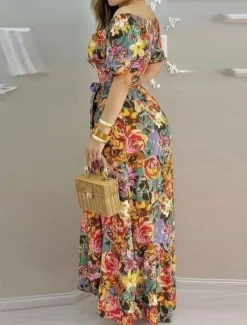 Women's Maxi Dress Casual Dress A Line Dress Stylish Casual Vacation Daily Regular Fit Floral Short Sleeve V Neck Green Spring Fall