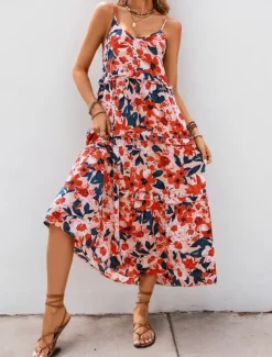 Women's Maxi Dress Casual Dress Swing Dress A Line Dress Stylish Casual Vacation Daily Regular Fit Floral Sleeveless Strap Orange Summer