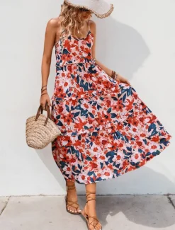Women's Maxi Dress Casual Dress Swing Dress A Line Dress Stylish Casual Vacation Daily Regular Fit Floral Sleeveless Strap Orange Summer