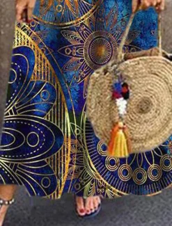 Women's Maxi Dress Casual Dress T Shirt Dress Tee Dress Sundress Basic Outdoor Vacation Party Regular Fit Floral Short Sleeve Crew Neck Red Blue Green Summer Spring