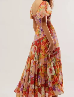 Women's Maxi Dress Casual Dress Swing Dress A Line Dress Boho Dress Bohemia Vintage Casual Vacation Daily Regular Fit Floral Short Sleeve V Neck Red Orange Beige Spring Fall