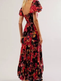 Women's Maxi Dress Casual Dress Swing Dress A Line Dress Boho Dress Bohemia Vintage Casual Vacation Daily Regular Fit Floral Short Sleeve V Neck Red Orange Beige Spring Fall