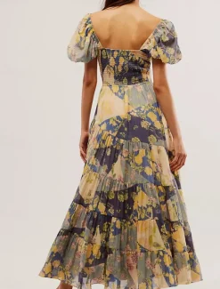 Women's Maxi Dress Casual Dress Swing Dress A Line Dress Boho Dress Bohemia Vintage Casual Vacation Daily Regular Fit Floral Short Sleeve V Neck Red Orange Beige Spring Fall