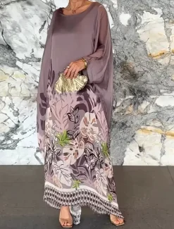 Women's Maxi Dress Casual Dress Stylish Casual Vacation Daily Regular Fit Floral Long Sleeve Crew Neck White Yellow Purple Green Summer Spring