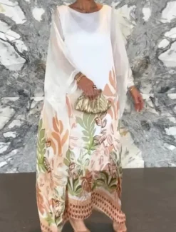 Women's Maxi Dress Casual Dress Stylish Casual Vacation Daily Regular Fit Floral Long Sleeve Crew Neck White Yellow Purple Green Summer Spring