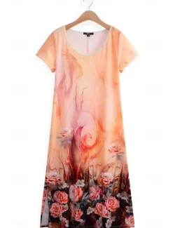 Women's Maxi Dress Casual Dress T Shirt Dress Tee Dress Sundress Streetwear Maxi Street Holiday Date Regular Fit Floral Short Sleeve Crew Neck White Light Green Pink Red Summer