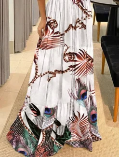 Women's Maxi Dress Casual Dress Corset Dress A Line Dress Slip Dress Stylish Casual Vacation Daily Regular Fit Floral Leopard Polka Dot Sleeveless Halter Neck Dark Brown Black Yellow Brown Summer