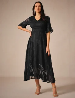 Women's Maxi Dress Cocktail Dress Wedding Guest Dress Semi Formal Dress A Line Dress Elegant Work Birthday Flutter Sleeve Wedding Guest Cocktail Party Formal Evening Regular Fit Solid Color Plain