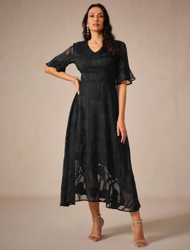 Women's Maxi Dress Cocktail Dress Wedding Guest Dress Semi Formal Dress A Line Dress Elegant Work Birthday Flutter Sleeve Wedding Guest Cocktail Party Formal Evening Regular Fit Solid Color Plain