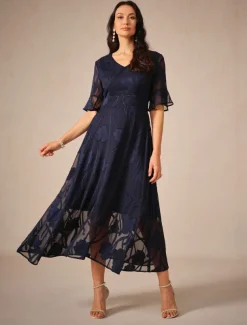 Women's Maxi Dress Cocktail Dress Wedding Guest Dress Semi Formal Dress A Line Dress Elegant Work Birthday Flutter Sleeve Wedding Guest Cocktail Party Formal Evening Regular Fit Solid Color Plain