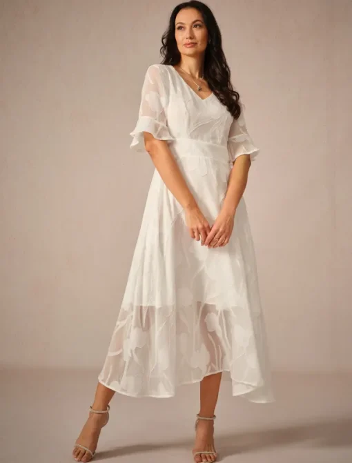 Women's Maxi Dress Cocktail Dress Wedding Guest Dress Semi Formal Dress A Line Dress Elegant Work Birthday Flutter Sleeve Wedding Guest Cocktail Party Formal Evening Regular Fit Solid Color Plain