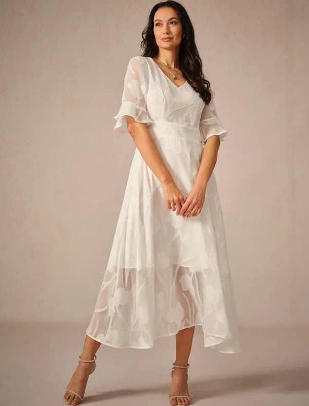 Women's Maxi Dress Cocktail Dress Wedding Guest Dress Semi Formal Dress A Line Dress Elegant Work Birthday Flutter Sleeve Wedding Guest Cocktail Party Formal Evening Regular Fit Solid Color Plain