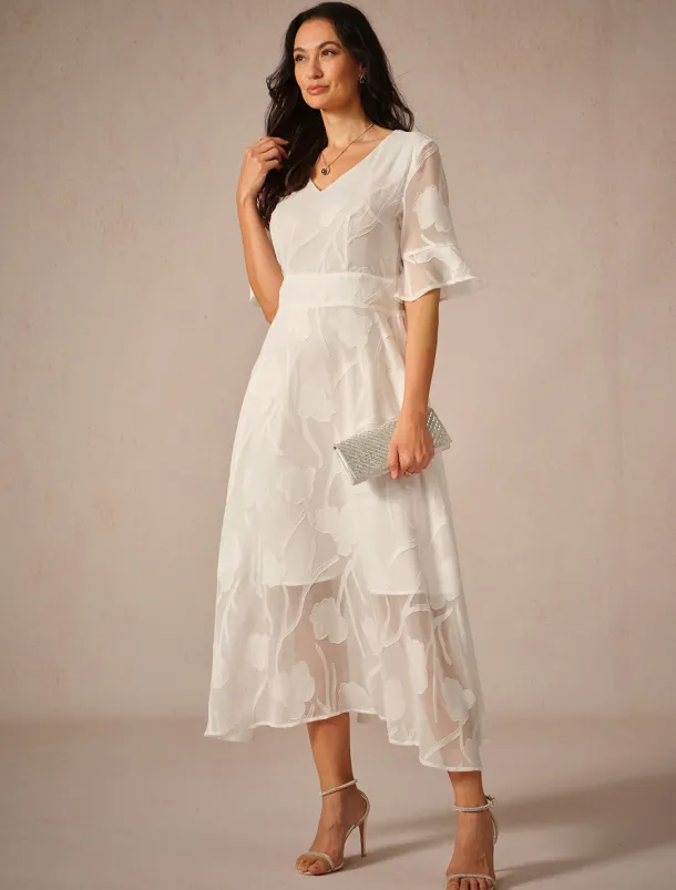 Women's Maxi Dress Cocktail Dress Wedding Guest Dress Semi Formal Dress A Line Dress Elegant Work Birthday Flutter Sleeve Wedding Guest Cocktail Party Formal Evening Regular Fit Solid Color Plain