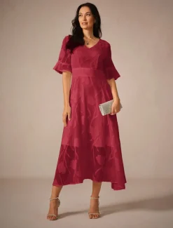 Women's Maxi Dress Cocktail Dress Wedding Guest Dress Semi Formal Dress A Line Dress Elegant Work Birthday Flutter Sleeve Wedding Guest Cocktail Party Formal Evening Regular Fit Solid Color Plain