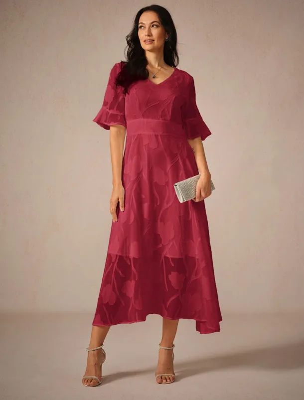 Women's Maxi Dress Cocktail Dress Wedding Guest Dress Semi Formal Dress A Line Dress Elegant Work Birthday Flutter Sleeve Wedding Guest Cocktail Party Formal Evening Regular Fit Solid Color Plain