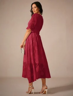 Women's Maxi Dress Cocktail Dress Wedding Guest Dress Semi Formal Dress A Line Dress Elegant Work Birthday Flutter Sleeve Wedding Guest Cocktail Party Formal Evening Regular Fit Solid Color Plain