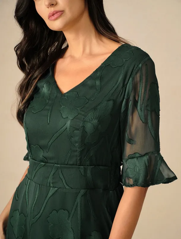 Women's Maxi Dress Cocktail Dress Wedding Guest Dress Semi Formal Dress A Line Dress Elegant Work Birthday Flutter Sleeve Wedding Guest Cocktail Party Formal Evening Regular Fit Solid Color Plain