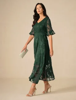 Women's Maxi Dress Cocktail Dress Wedding Guest Dress Semi Formal Dress A Line Dress Elegant Work Birthday Flutter Sleeve Wedding Guest Cocktail Party Formal Evening Regular Fit Solid Color Plain