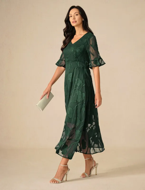 Women's Maxi Dress Cocktail Dress Wedding Guest Dress Semi Formal Dress A Line Dress Elegant Work Birthday Flutter Sleeve Wedding Guest Cocktail Party Formal Evening Regular Fit Solid Color Plain