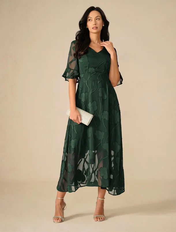 Women's Maxi Dress Cocktail Dress Wedding Guest Dress Semi Formal Dress A Line Dress Elegant Work Birthday Flutter Sleeve Wedding Guest Cocktail Party Formal Evening Regular Fit Solid Color Plain
