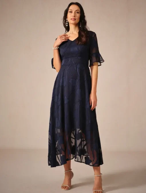 Women's Maxi Dress Cocktail Dress Wedding Guest Dress Semi Formal Dress A Line Dress Elegant Work Birthday Flutter Sleeve Wedding Guest Cocktail Party Formal Evening Regular Fit Solid Color Plain