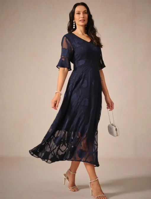 Women's Maxi Dress Cocktail Dress Wedding Guest Dress Semi Formal Dress A Line Dress Elegant Work Birthday Flutter Sleeve Wedding Guest Cocktail Party Formal Evening Regular Fit Solid Color Plain